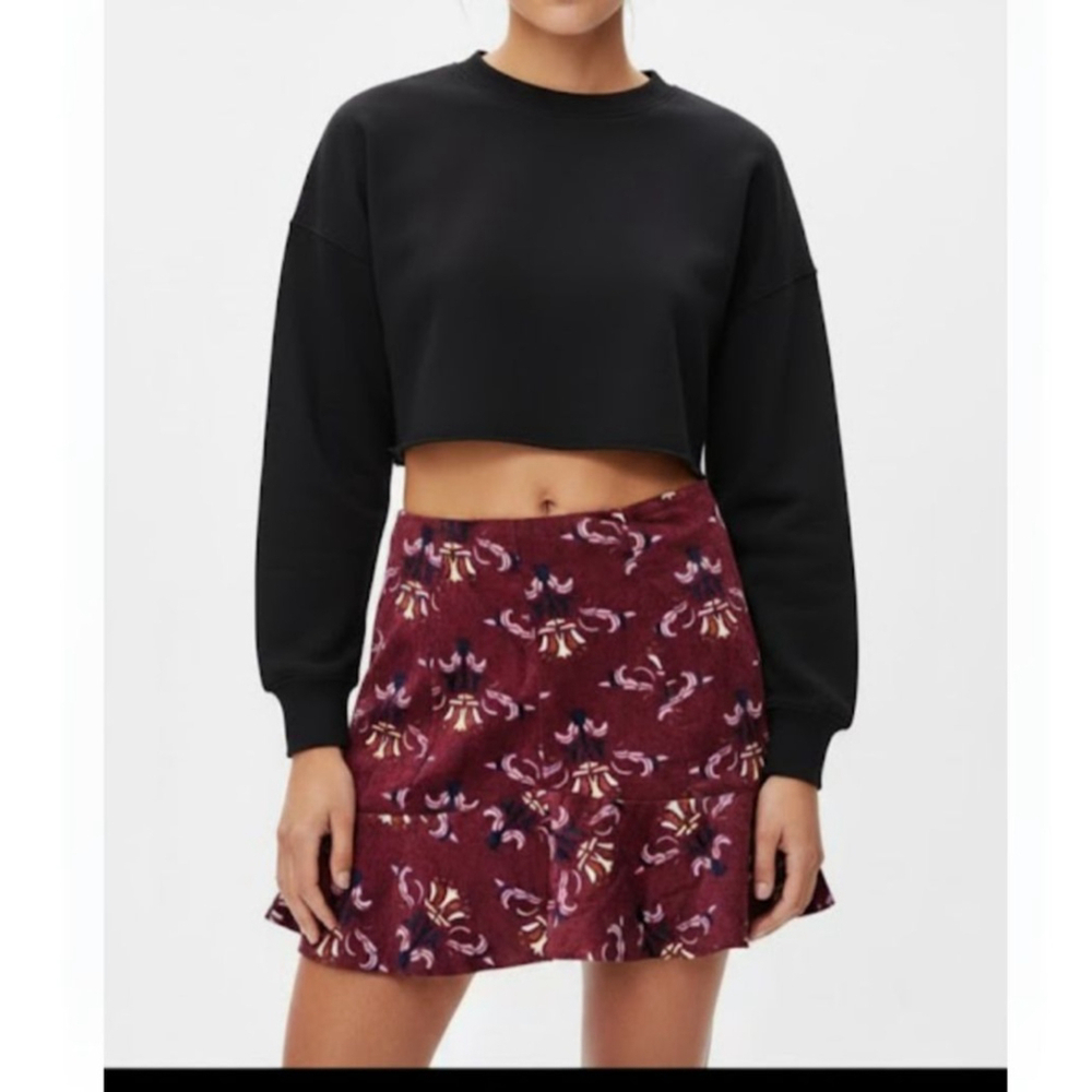 Free People Red Printed Corduroy Mini Flared Skirt XS